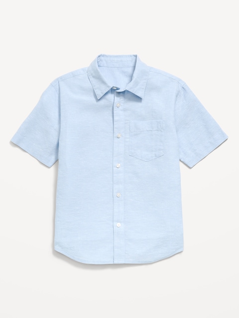Short-Sleeve Linen-Blend Pocket Shirt for Boys