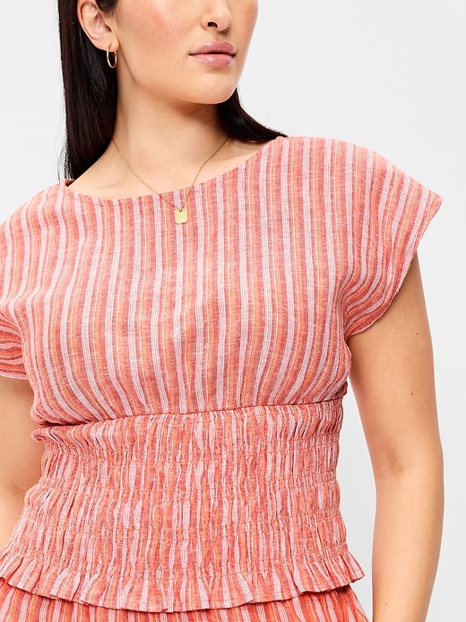 L'image numéro 3 présente Haut smocké à manches courtes en mélange de lin