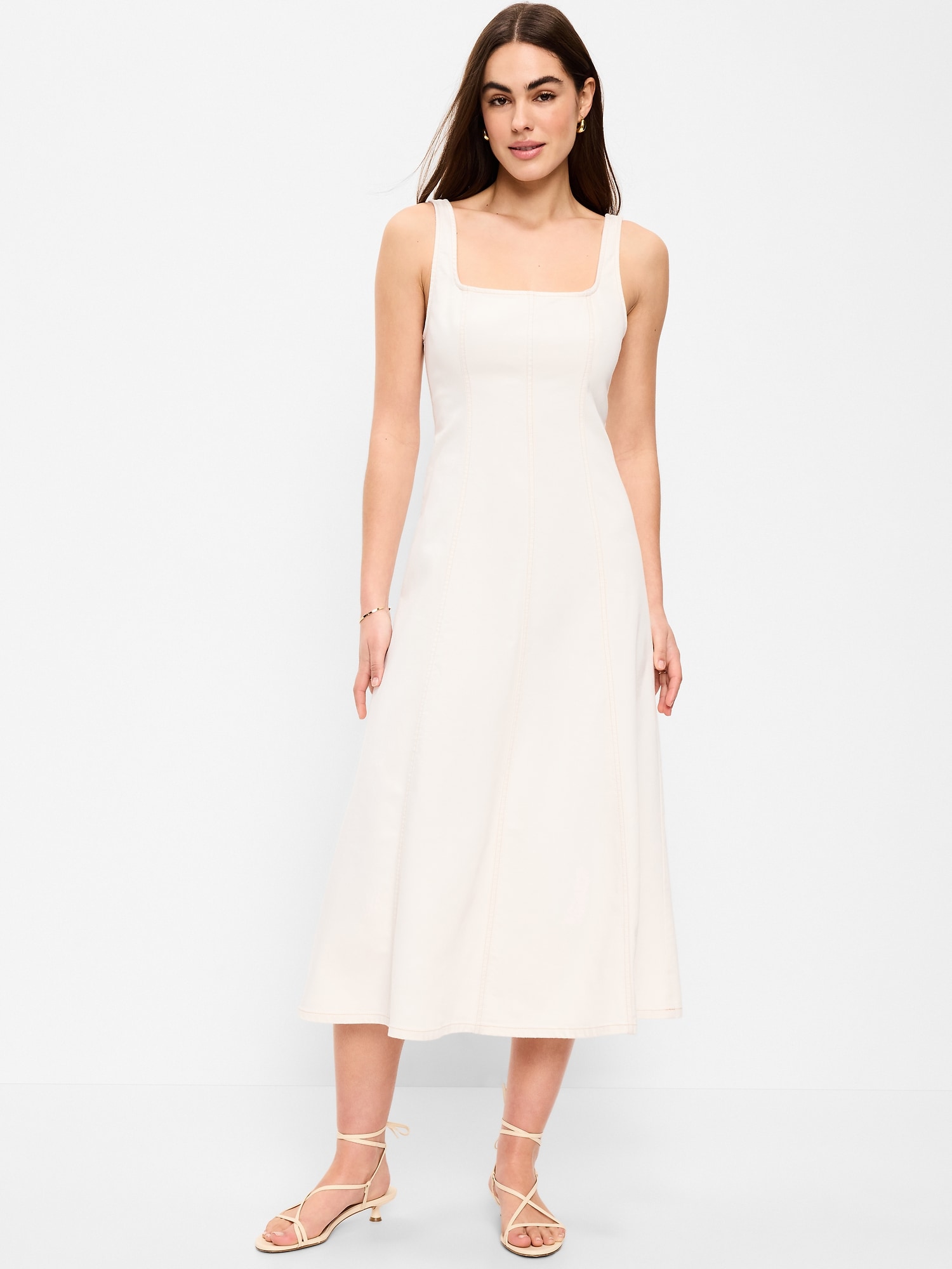 Fit & Flare Sleeveless Denim Midi Dress