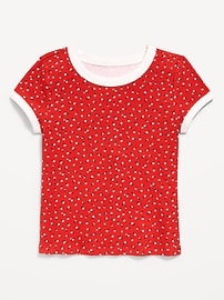 Image number 1 showing, Fitted Short-Sleeve Ribbed Ringer T-Shirt for Girls