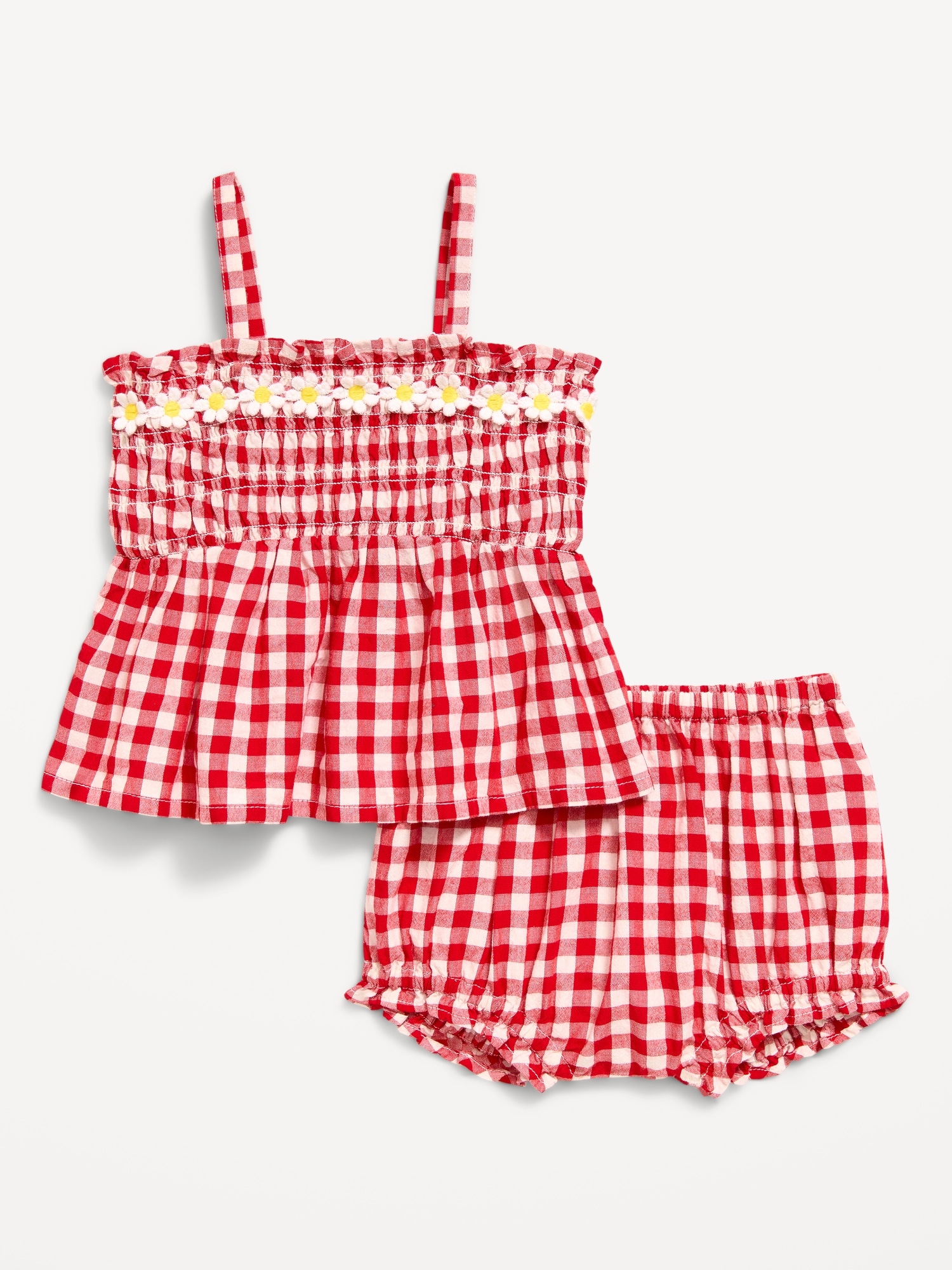 L'image numéro 1 présente Ensemble avec haut sans manches à smocks et à basque et short pour bébé