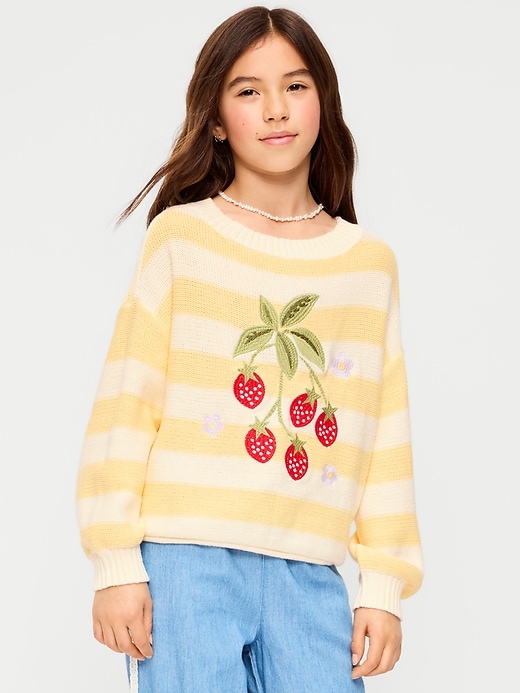 Image number 1 showing, Oversized Long-Sleeve Embroidered Sweater for Girls