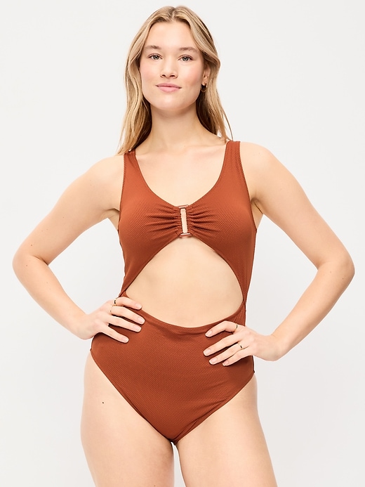 Image number 5 showing, Textured One-Piece Cut-Out Swimsuit