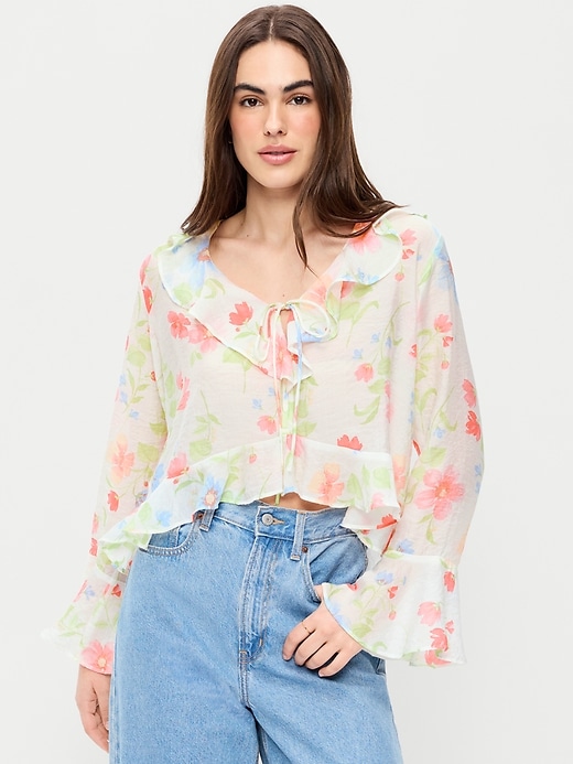 Image number 1 showing, Bell-Sleeve Ruffle Top