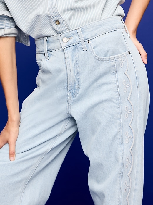 Image number 5 showing, Extra High-Waisted Embroidered Wide-Leg Jeans