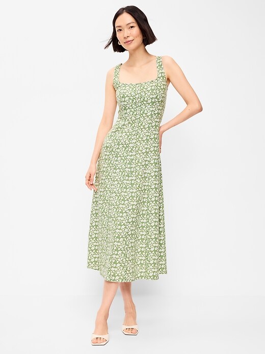 Image number 1 showing, Fit & Flare Sleeveless Linen-Blend Midi Dress