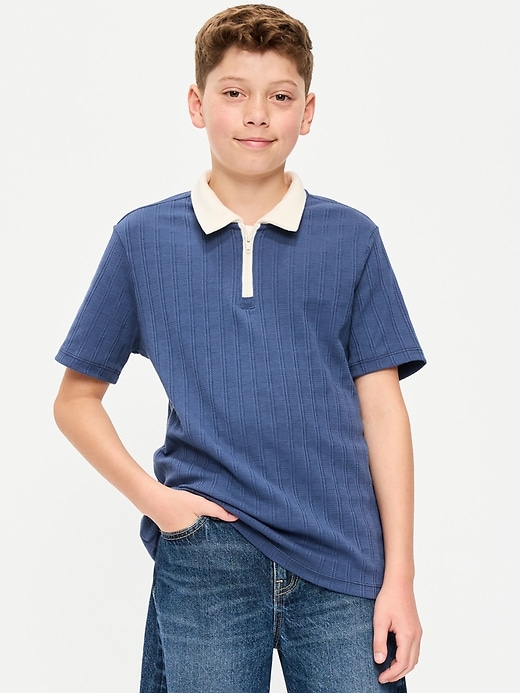 Image number 1 showing, Short-Sleeve Quarter-Zip Polo Shirt for Boys