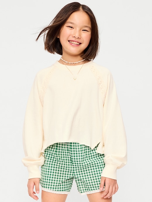 Image number 1 showing, Lace-Trim French Terry Cropped Sweatshirt for Girls