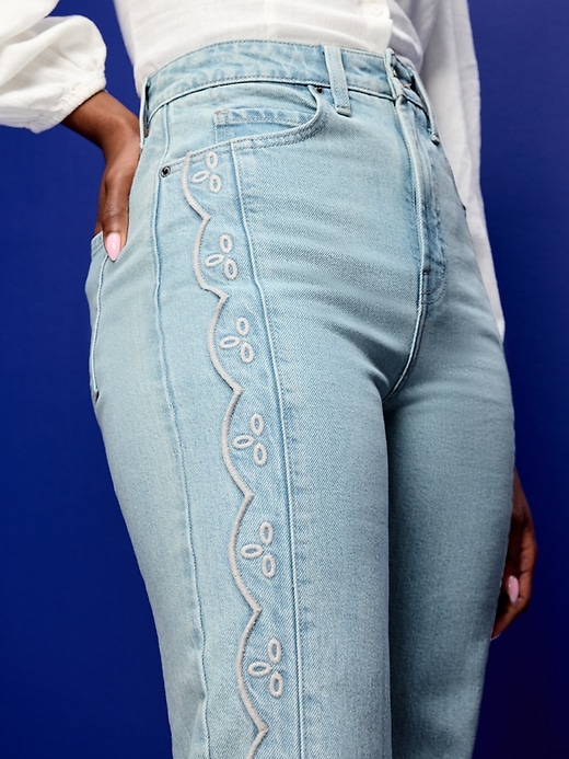 Image number 5 showing, Curvy Extra High-Waisted Scalloped Wide-Leg Jeans