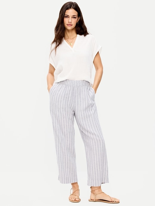 Image number 1 showing, High-Waisted Linen-Blend Straight Ankle Pants