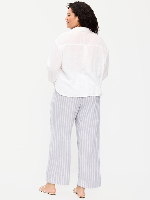 Image number 9 showing, High-Waisted Linen-Blend Straight Ankle Pants