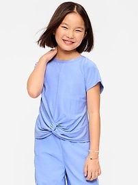 Image number 5 showing, CloudMotion Short-Sleeve Front-Knot T-Shirt for Girls