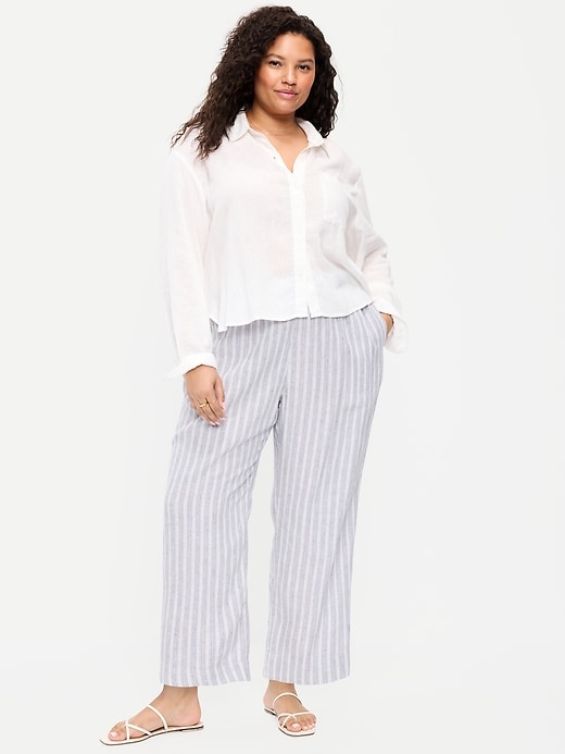 Image number 8 showing, High-Waisted Linen-Blend Straight Ankle Pants