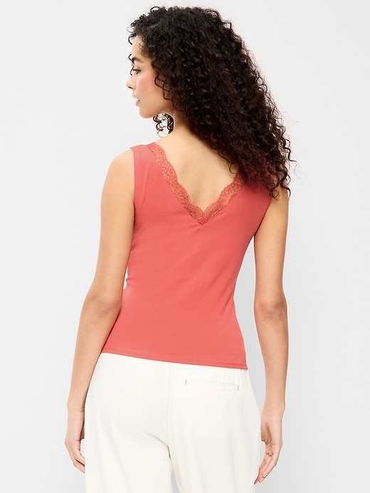 Image number 2 showing, Sleeveless Lace-Trim V-Neck Ribbed Top
