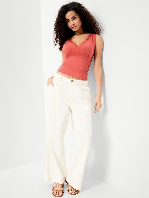 Image number 3 showing, Sleeveless Lace-Trim V-Neck Ribbed Top