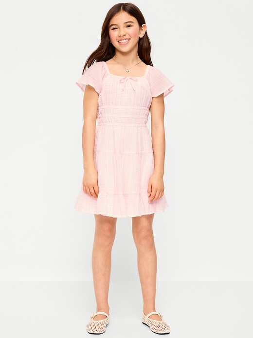 Image number 1 showing, Fit and Flare Crinkle Gauze Tiered Dress for Girls