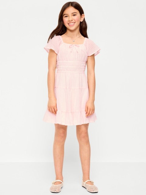Fit and Flare Crinkle Gauze Tiered Dress for Girls