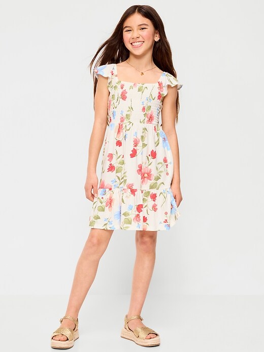 Image number 1 showing, Printed Smocked Fit and Flare Dress for Girls