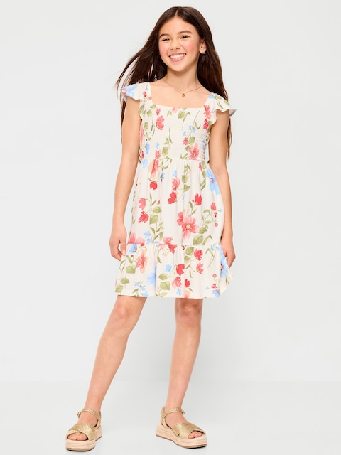 Printed Smocked Fit and Flare Dress for Girls