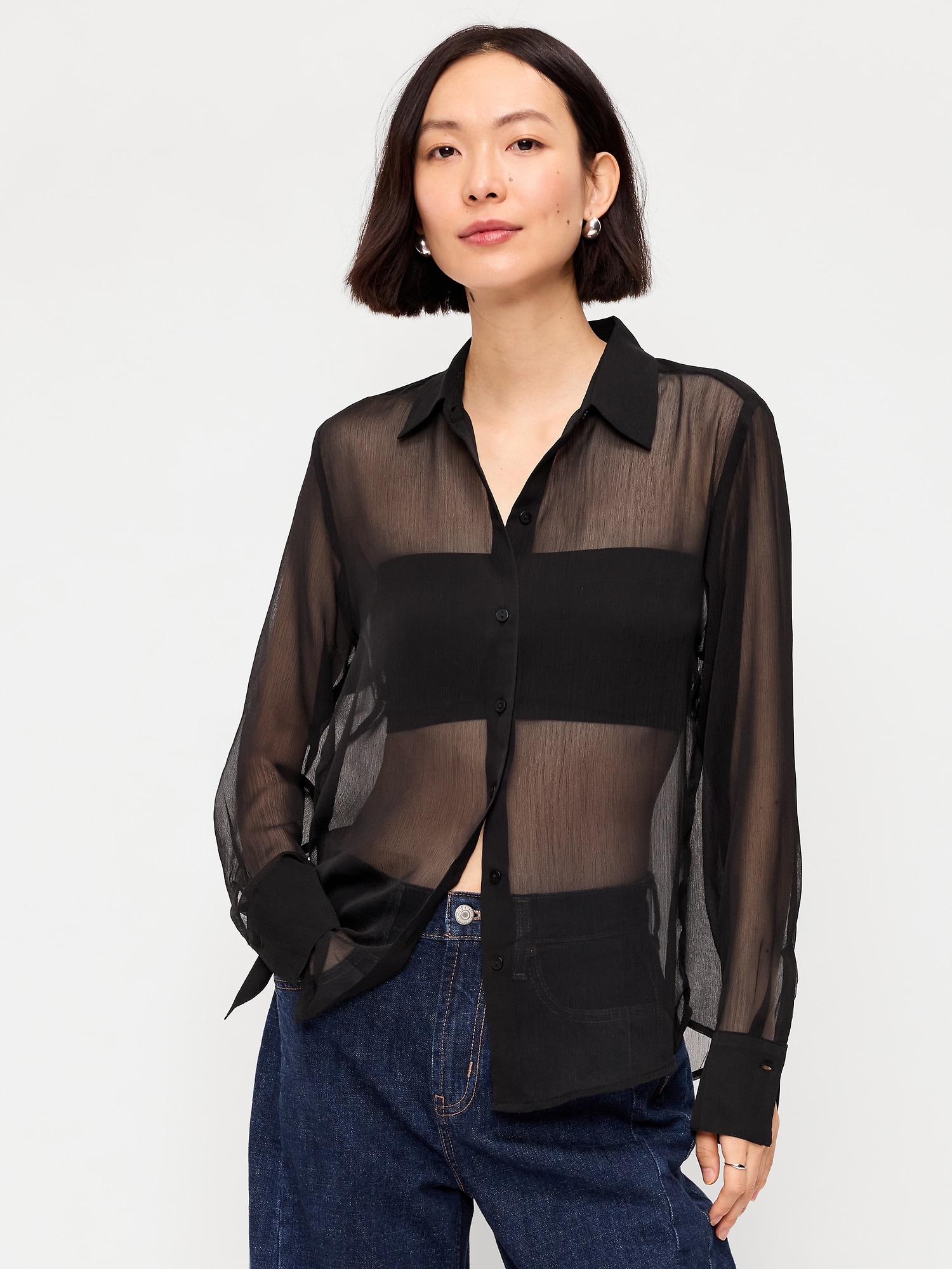 Chiffon Button-Down Shirt