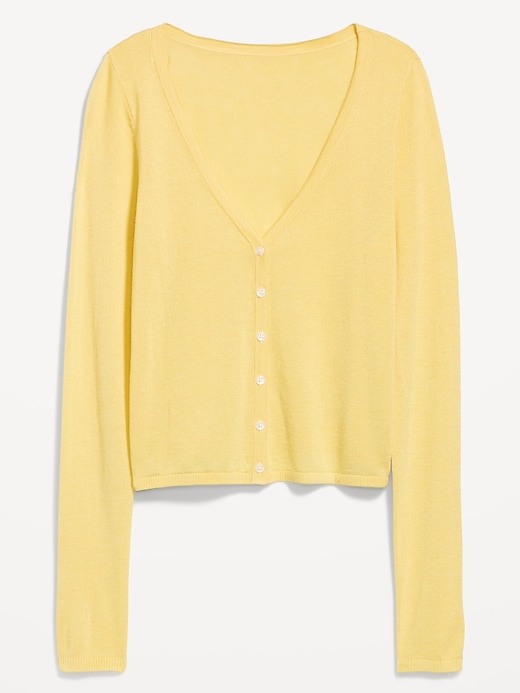 Image number 4 showing, V-Neck Long-Sleeve Sheer Cropped Cardigan