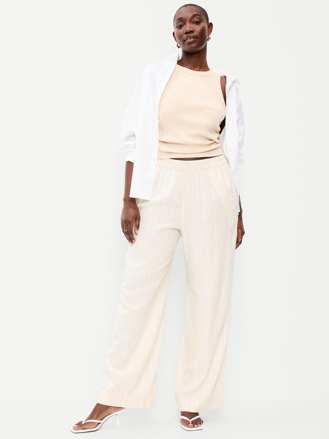 High-Waisted Linen-Blend Wide-Leg Pants