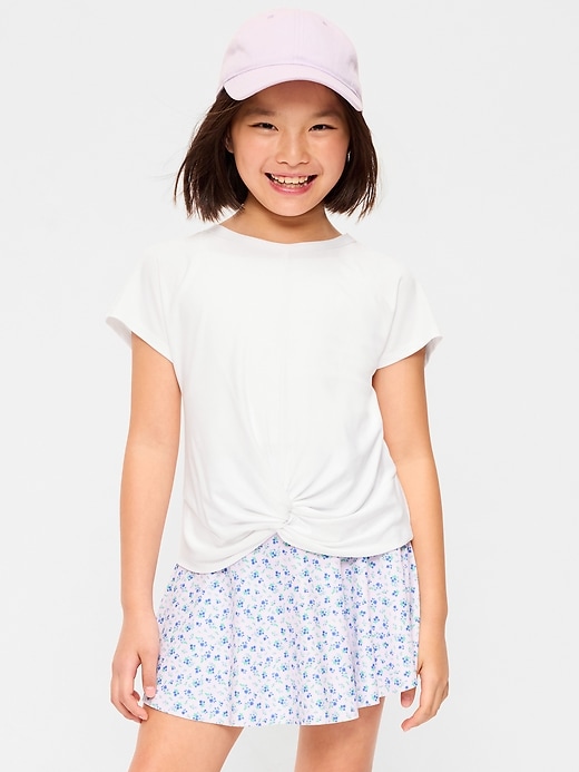 Image number 1 showing, CloudMotion Short-Sleeve Front-Knot T-Shirt for Girls