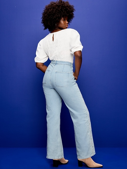 Image number 7 showing, Curvy Extra High-Waisted Scalloped Wide-Leg Jeans