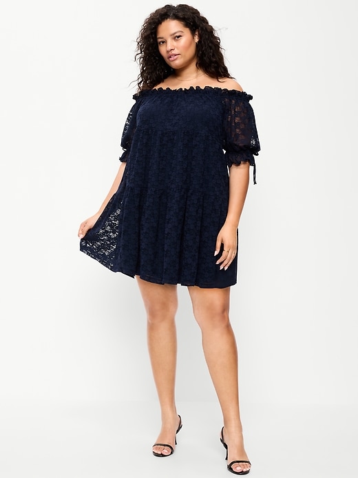Image number 5 showing, Off-The-Shoulder Lace Mini Dress