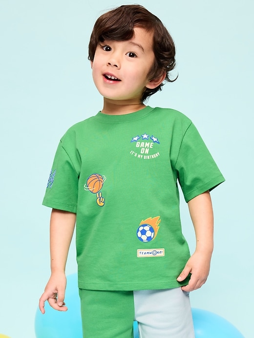 Image number 1 showing, Oversized Short-Sleeve Birthday Graphic T-Shirt for Toddler Boys