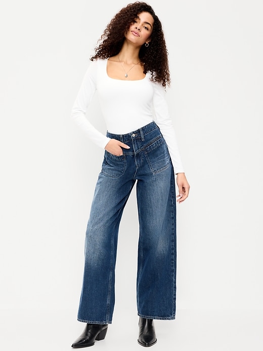 Image number 1 showing, High-Waisted Baggy Wide-Leg Jeans