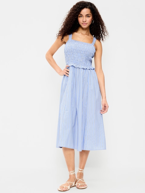 Fit & Flare Smocked-Bodice Midi Dress