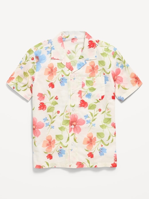 Image number 1 showing, Printed Short-Sleeve Linen-Blend Shirt for Boys