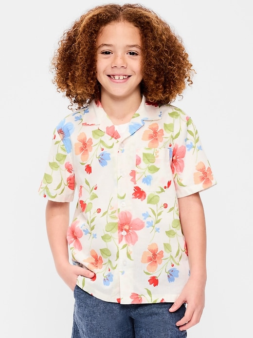 Image number 2 showing, Printed Short-Sleeve Linen-Blend Shirt for Boys