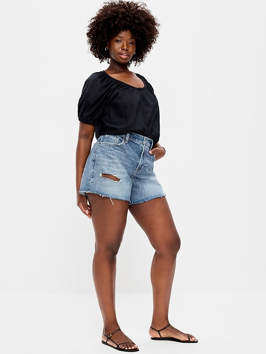 Image number 5 showing, Curvy High-Waisted Baggy Jean Cut-Off Shorts -- 5-inch inseam