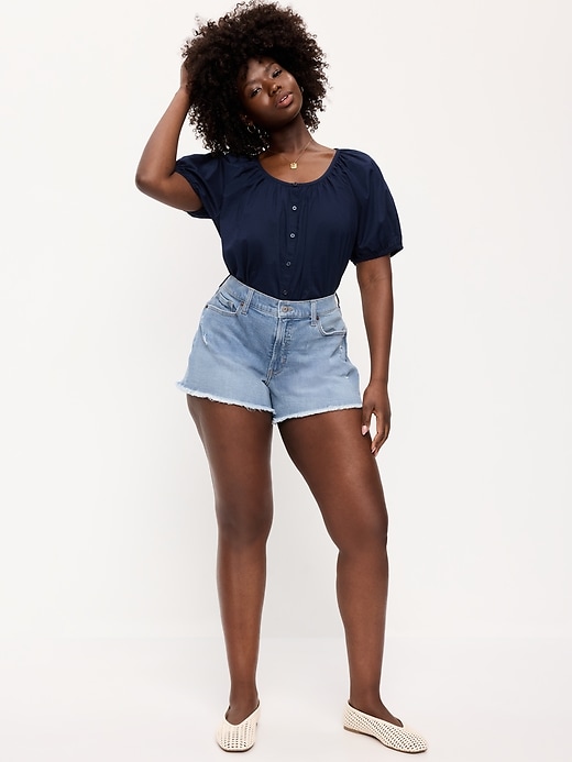 Image number 3 showing, Curvy High-Waisted OG Jean Cut-Off Shorts -- 4-inch inseam