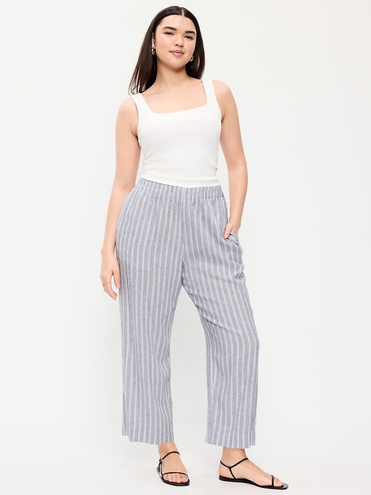 Image number 6 showing, High-Waisted Linen-Blend Straight Ankle Pants