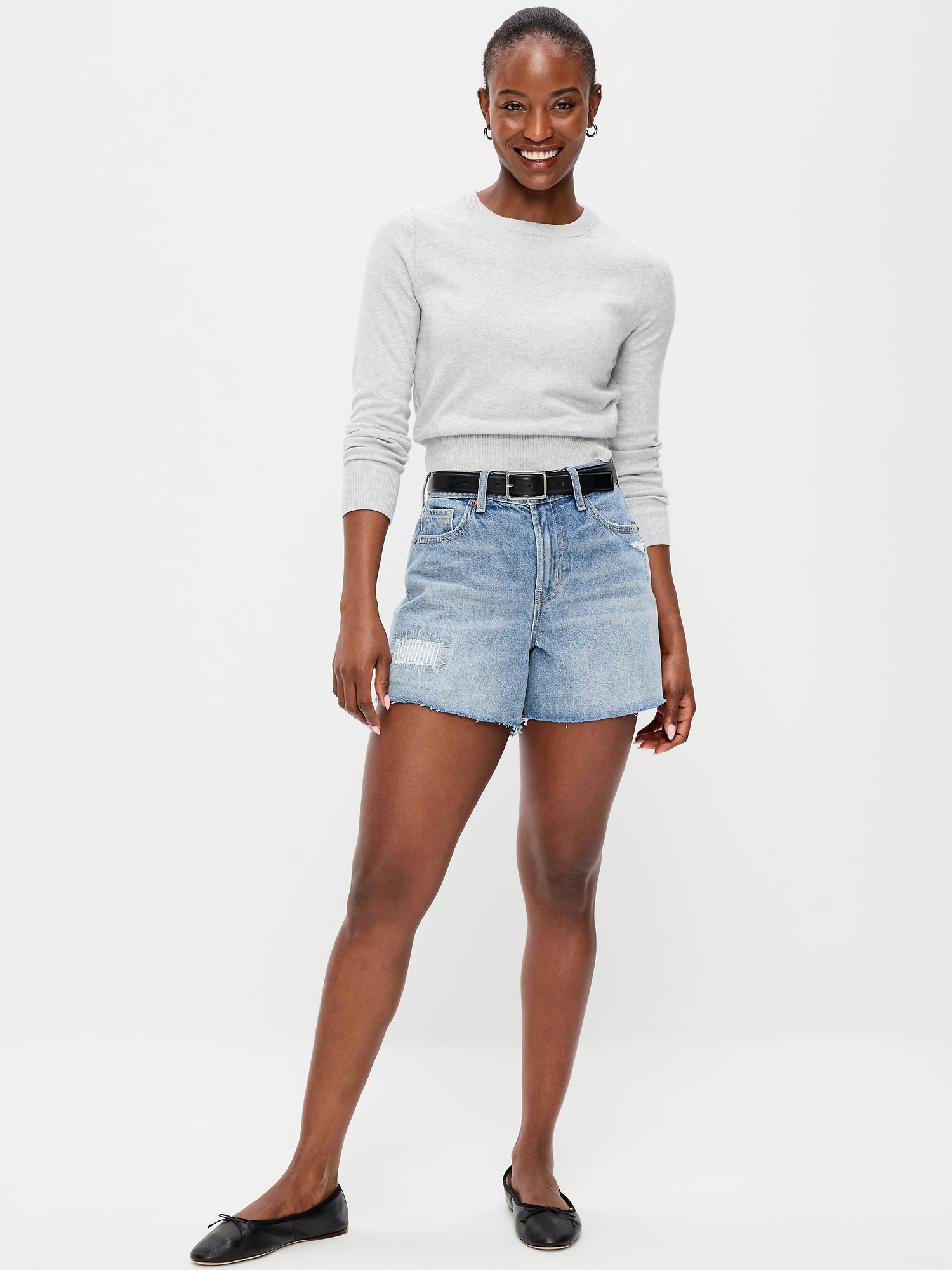 Curvy High-Waisted Baggy Jean Shorts -- 5-inch inseam