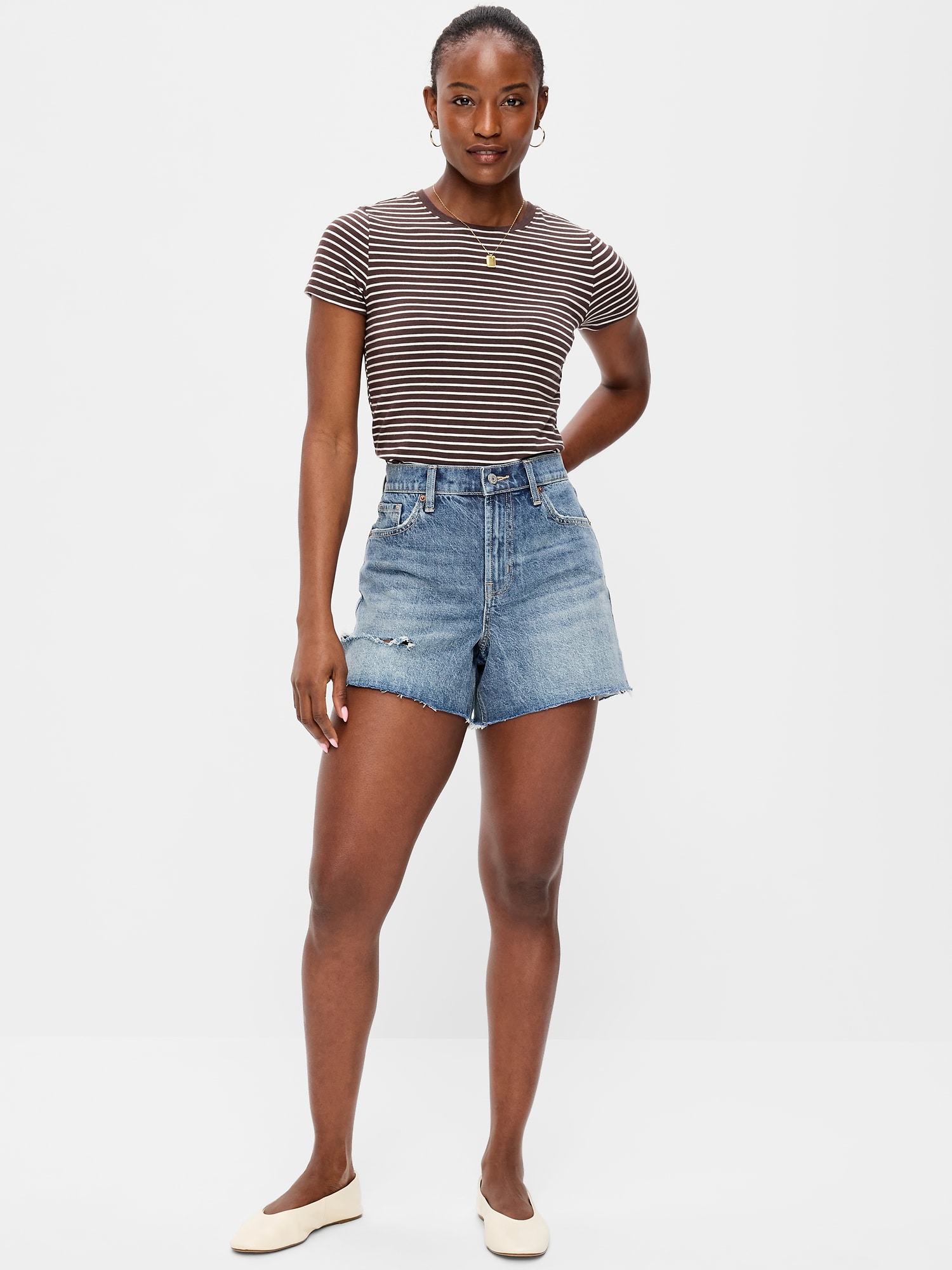 Curvy High-Waisted Baggy Jean Cut-Off Shorts - 5-inch inseam