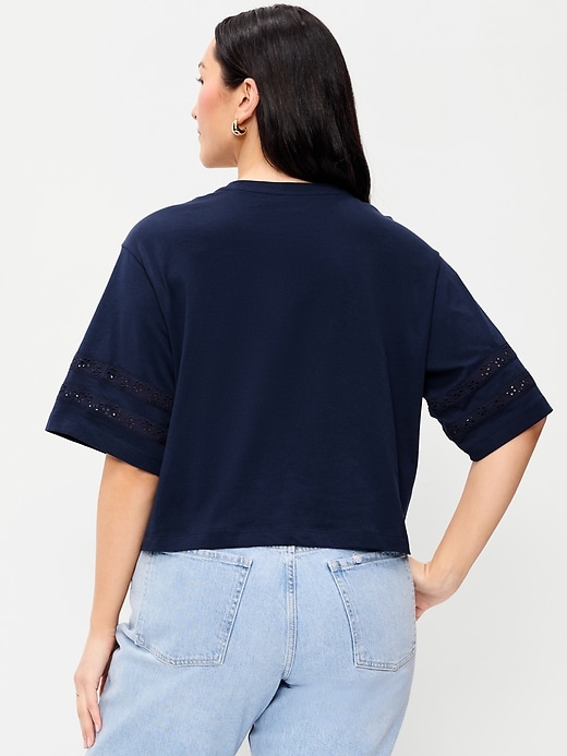 Image number 7 showing, Vintage Crew-Neck Cropped Lace-Trim T-Shirt