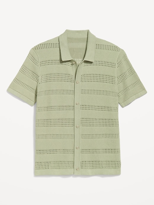 Image number 4 showing, Short-Sleeve Open-Knit Sweater Shirt