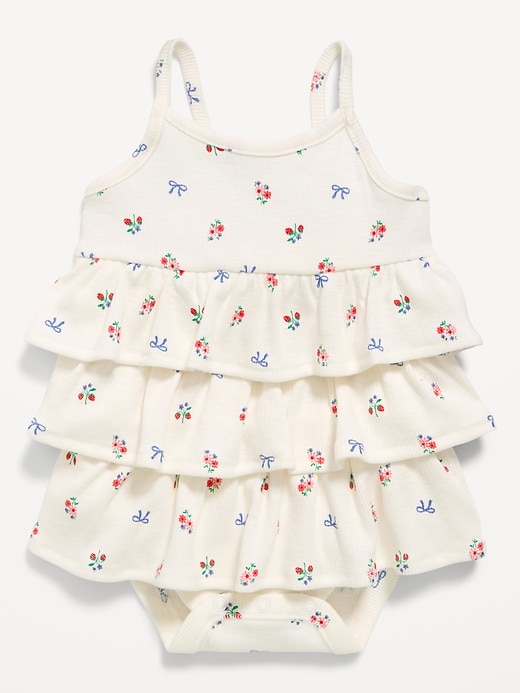 Image number 1 showing, Printed Ribbed Tiered Bodysuit Dress for Baby