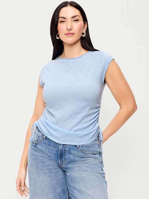 Image number 6 showing, Cap-Sleeve Shirred Side Top