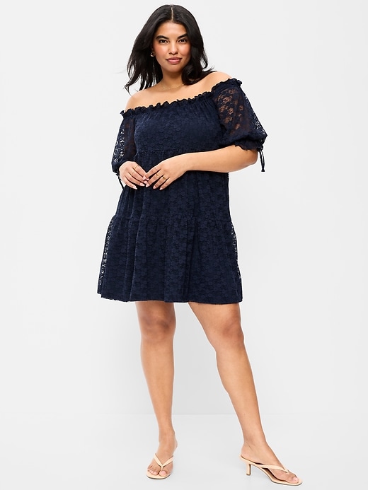 Image number 1 showing, Off-The-Shoulder Lace Mini Dress