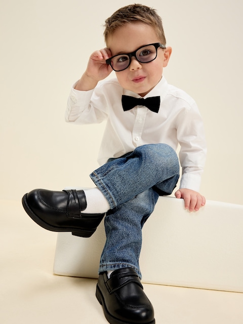 CHEMISE MANCHES LONGUES EN POPELINE À NŒUD PAPILLON POUR TOUT-PETIT