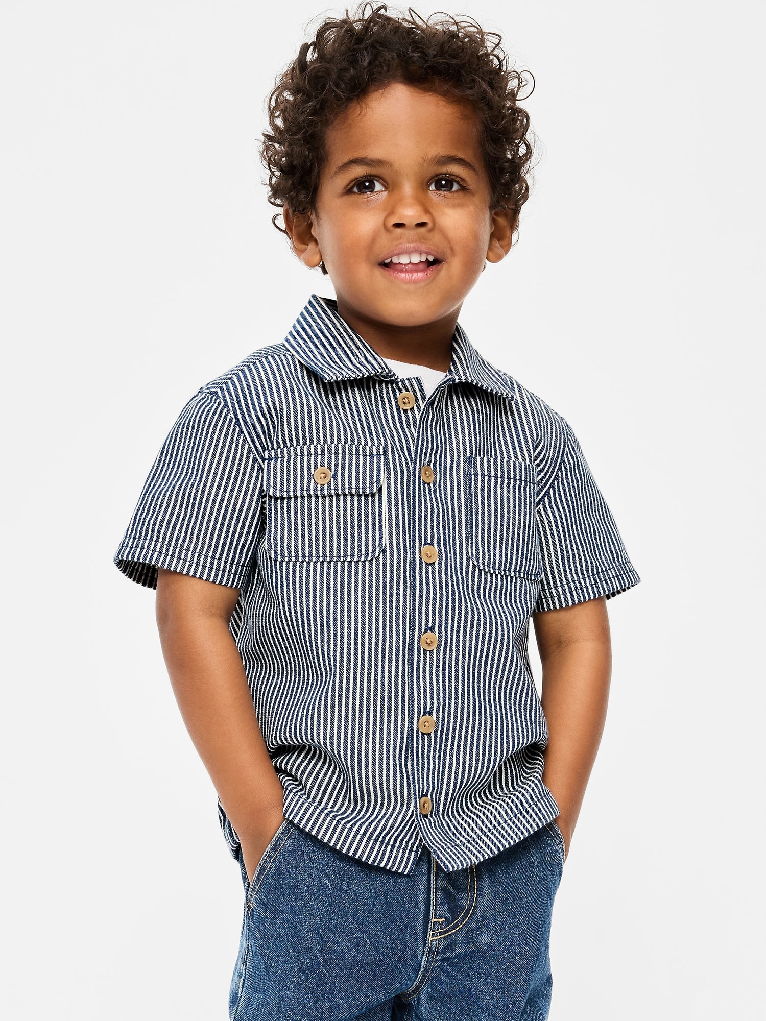 Short-Sleeve Striped Utility Shirt for Toddler Boys