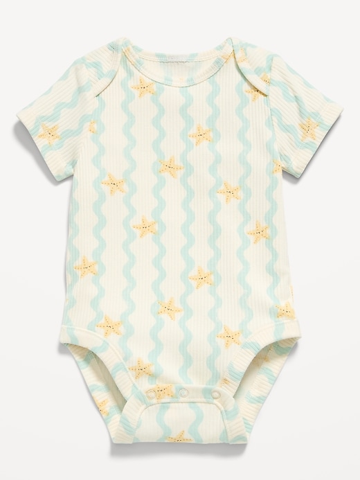 Image number 1 showing, Printed Short-Sleeve Ribbed Bodysuit for Baby