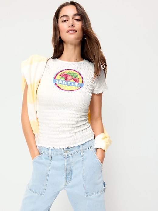 L'image numéro 3 présente Haut smocké à col fendu