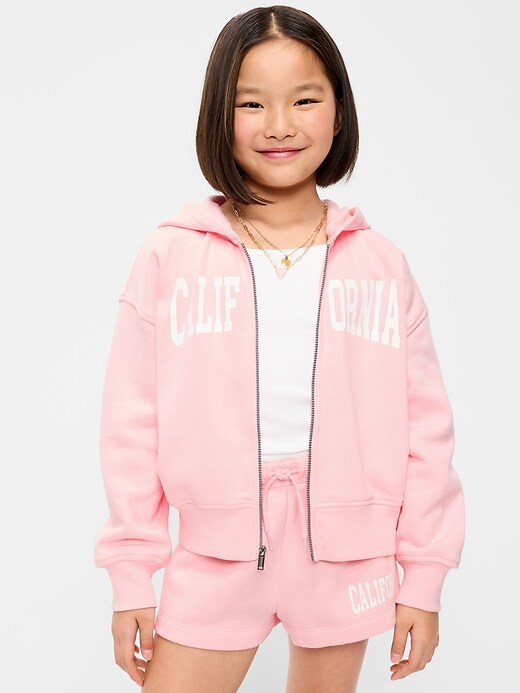 Image number 1 showing, Favorite Fleece Graphic Zip-Front Hoodie for Girls