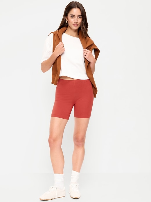Image number 1 showing, High-Waisted Jersey Biker Shorts -- 6-inch inseam
